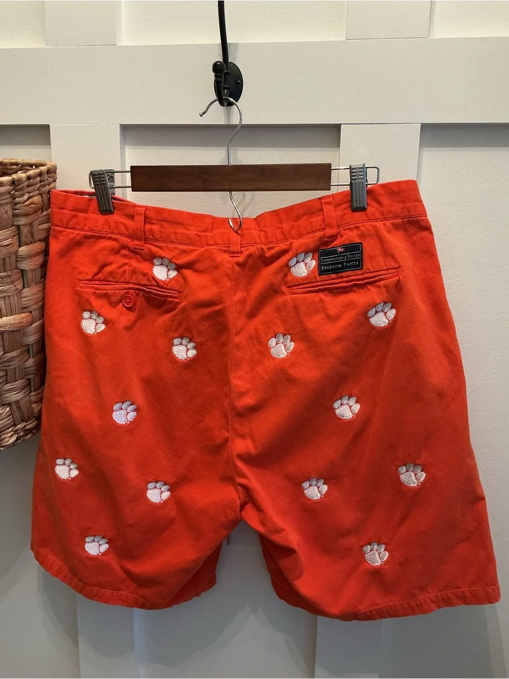 Penningtons Orange Cotton Shorts with White Paw Embroidery